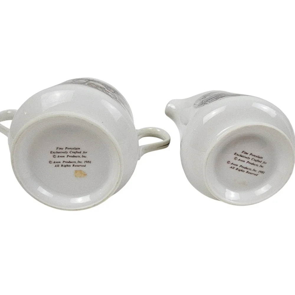 Vintage 1981 Avon Fine Porcelain Winter Landscape Creamer and Sugar Bowl Set